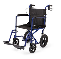 Medline Basic Aluminum Transport Chair with Permanent Full-Length Arms, Swing-Away Footrests and 12" Wheels