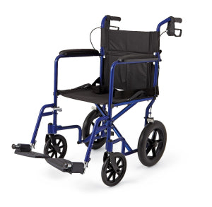 Medline Basic Aluminum Transport Chair with Permanent Full-Length Arms, Swing-Away Footrests and 12" Wheels