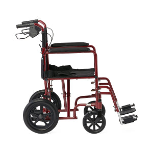 Medline Basic Aluminum Transport Chair with Permanent Full-Length Arms, Swing-Away Footrests and 12" Wheels