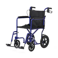 Medline Basic Aluminum Transport Chair with Permanent Full-Length Arms, Swing-Away Footrests and 12" Wheels