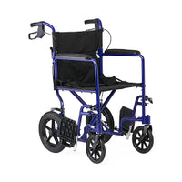 Medline Basic Aluminum Transport Chair with Permanent Full-Length Arms, Swing-Away Footrests and 12" Wheels