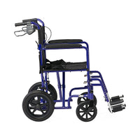 Medline Basic Aluminum Transport Chair with Permanent Full-Length Arms, Swing-Away Footrests and 12" Wheels