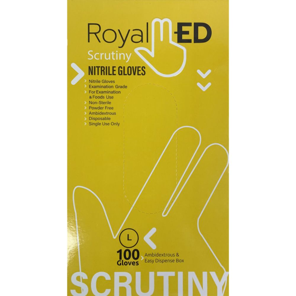 RoyalMed Scrutiny Nitrile Gloves - 100/Box - Large
