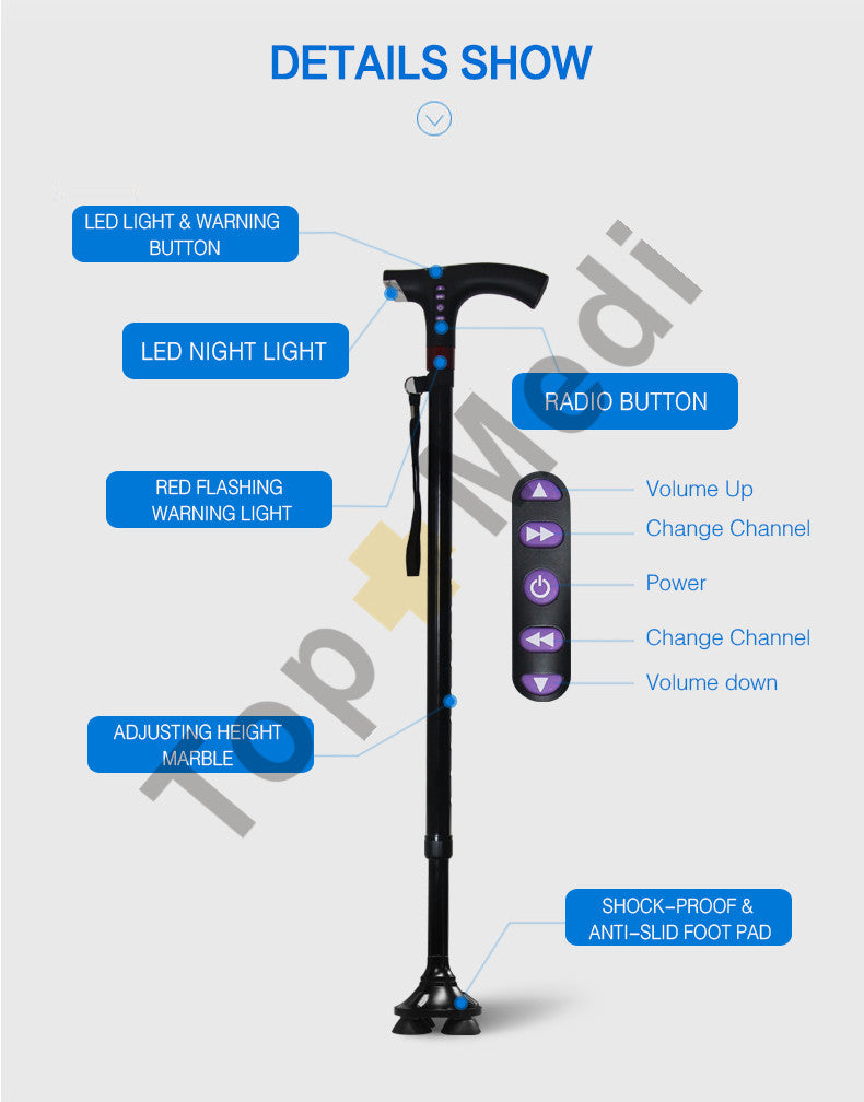 Smart Walking Cane For Seniors Old Man Walking Electronic Cane Old Man Walking Stick With FM/AM Radio Stick