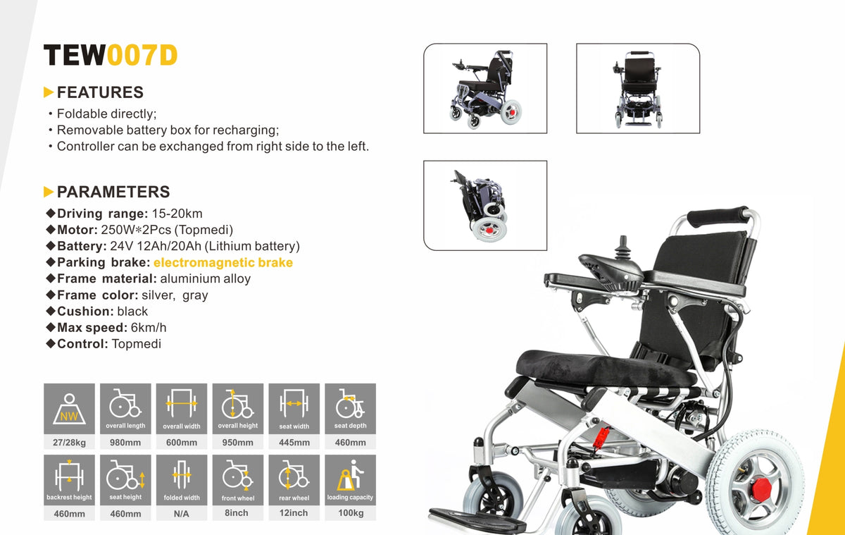 Lightweight Electric Wheelchair With Premium Folding Powered Wheelchair For Seniors Motorized Electric Power Wheelchair Mobility Aid For Elders, Seniors & Disabled People